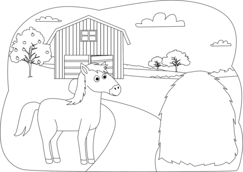 Horse On The Farm Coloring Page